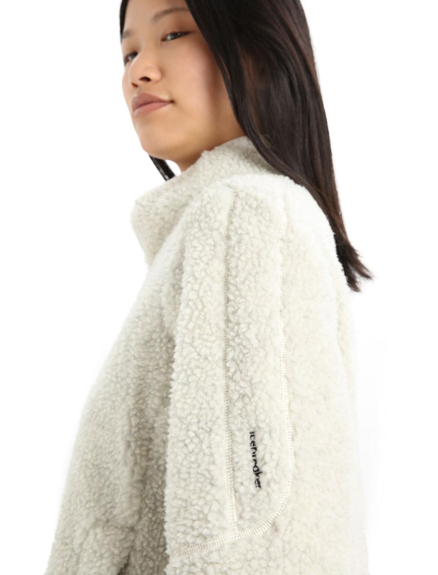 Sweat À Capuche Icebreaker RealFleece™ Merino High Pile Long Sleeve Zip Femme Blanche | FR 1663JPQJ